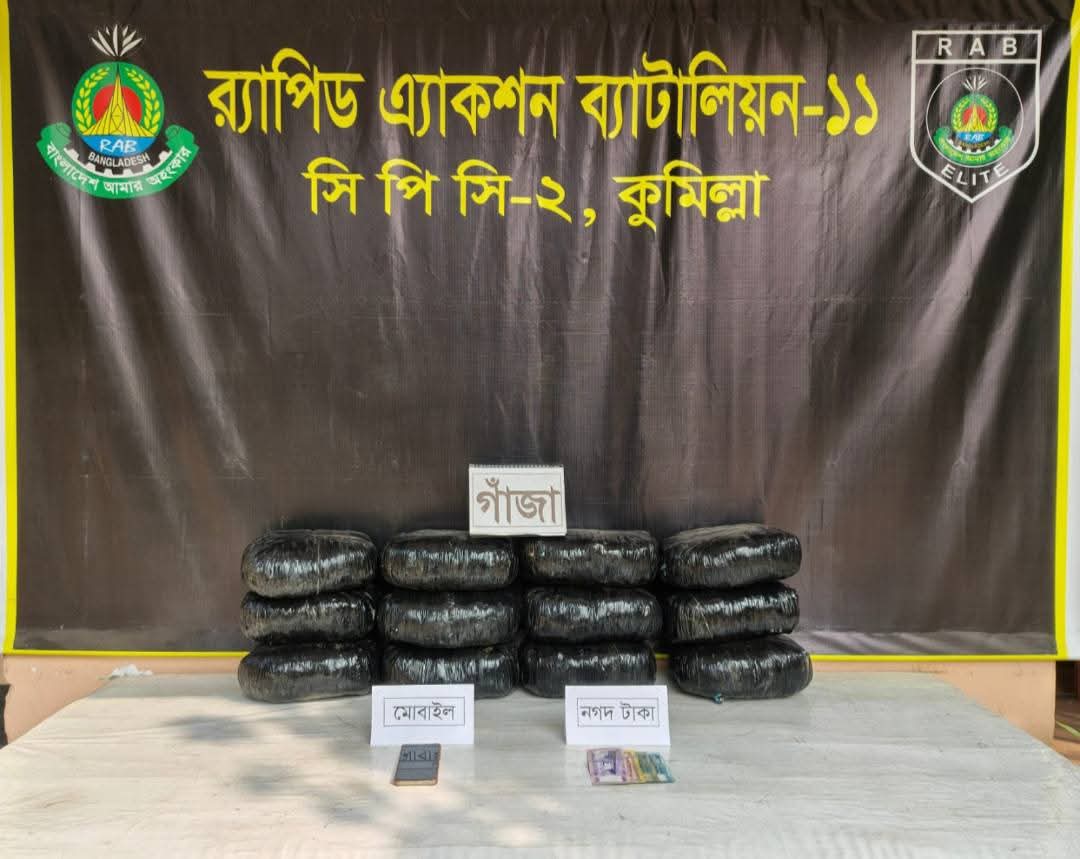 কুমিল্লায় র‌্যাবের পৃথক ২টি অভিযানে ৩০ কেজি গাঁজা ও ৮০ বোতল বিদেশী মদ’সহ আটক-১