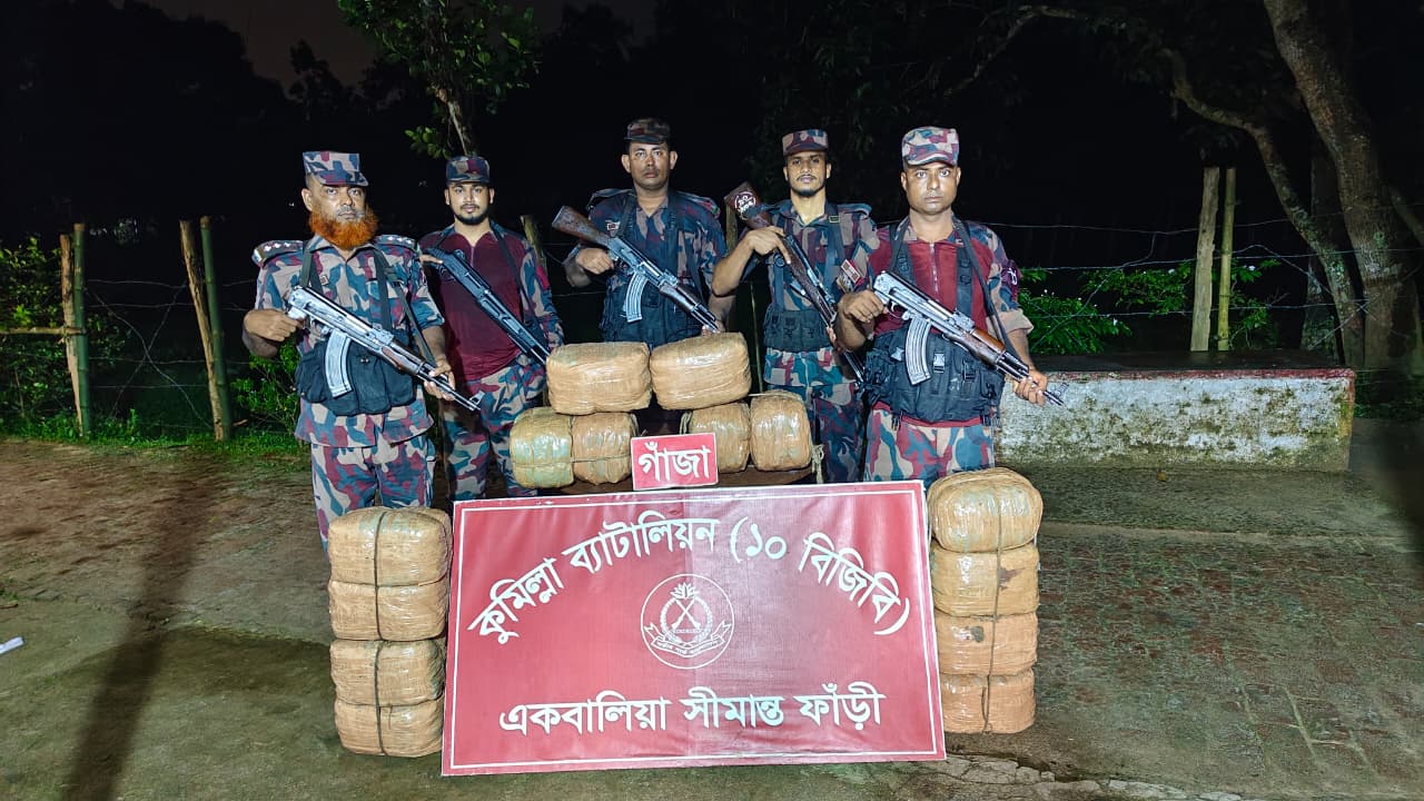 কুমিল্লায় ১০-বিজিবির অভিযানে ১২৪ কেজি গাঁজা ও ১০০ পিস ইয়াবা উদ্বার, আটক-১